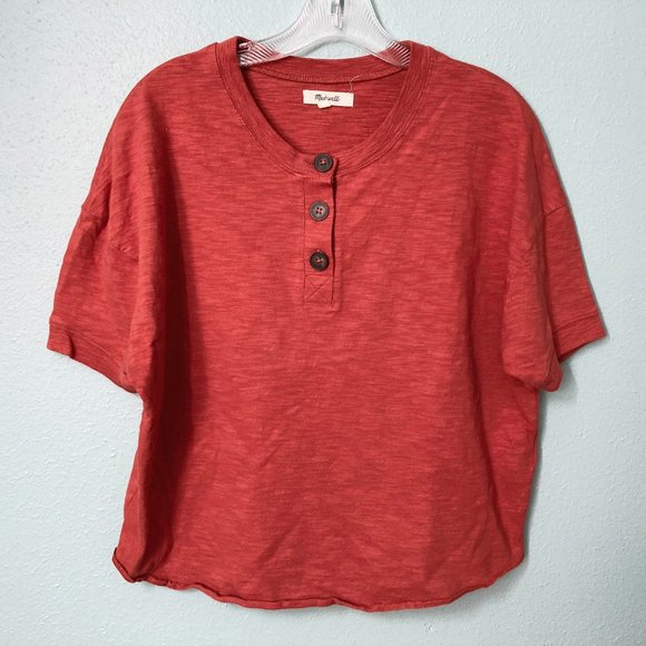 Madewell Tops - Madewell Raw Edge Henley Tee Short Sleeve